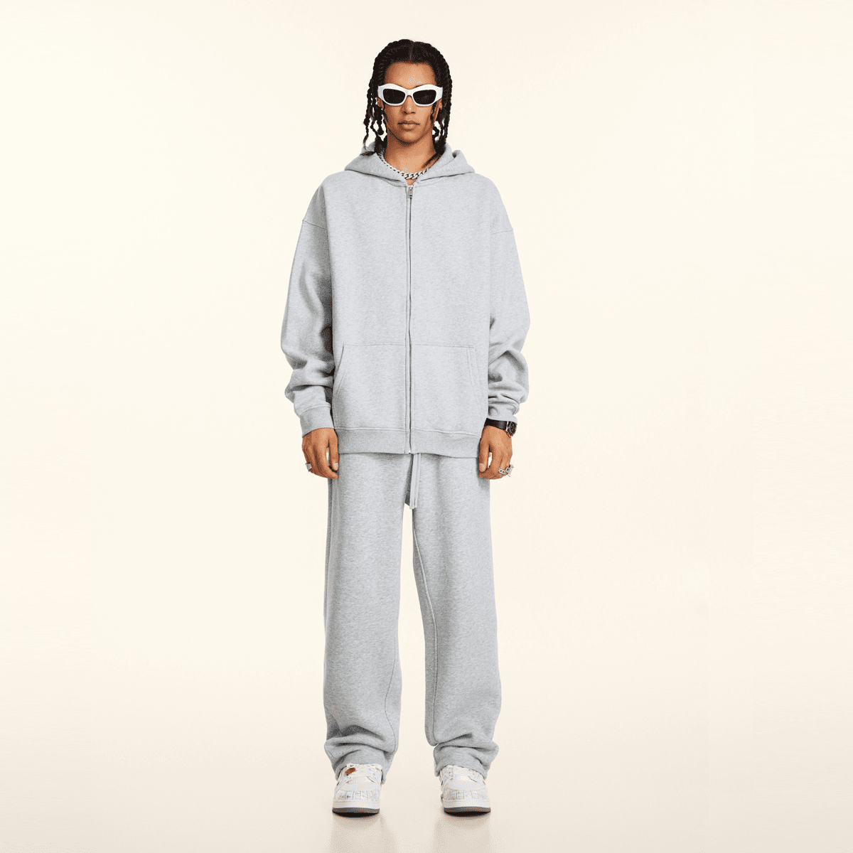 Heavyweight Fleece Zip-Up Oversized Hoodie - Casual Streetwear Zip Sweatshirt