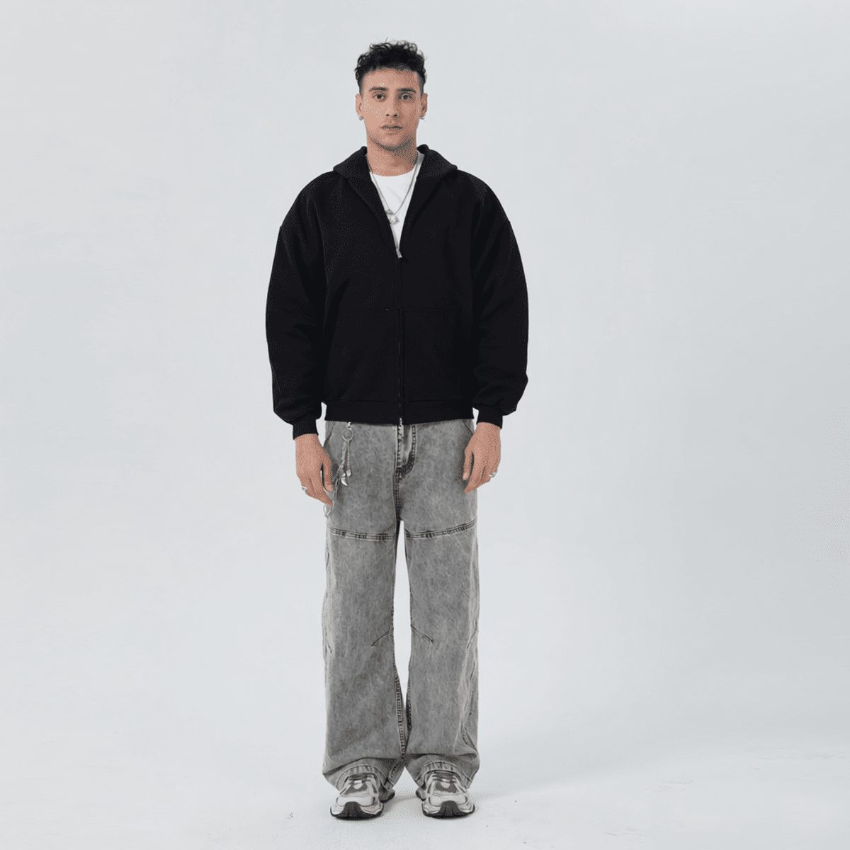 Heavyweight Cropped Double-Zip Hoodie - Casual Streetwear Sweatshirt