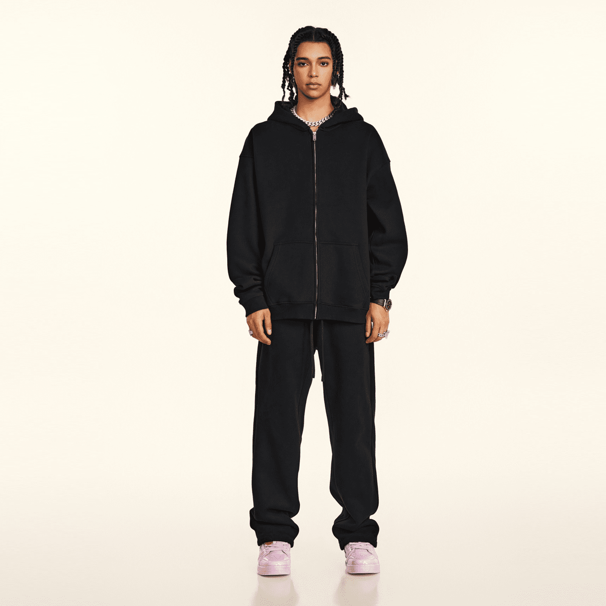 Heavyweight Fleece Zip-Up Oversized Hoodie - Casual Streetwear Zip Sweatshirt