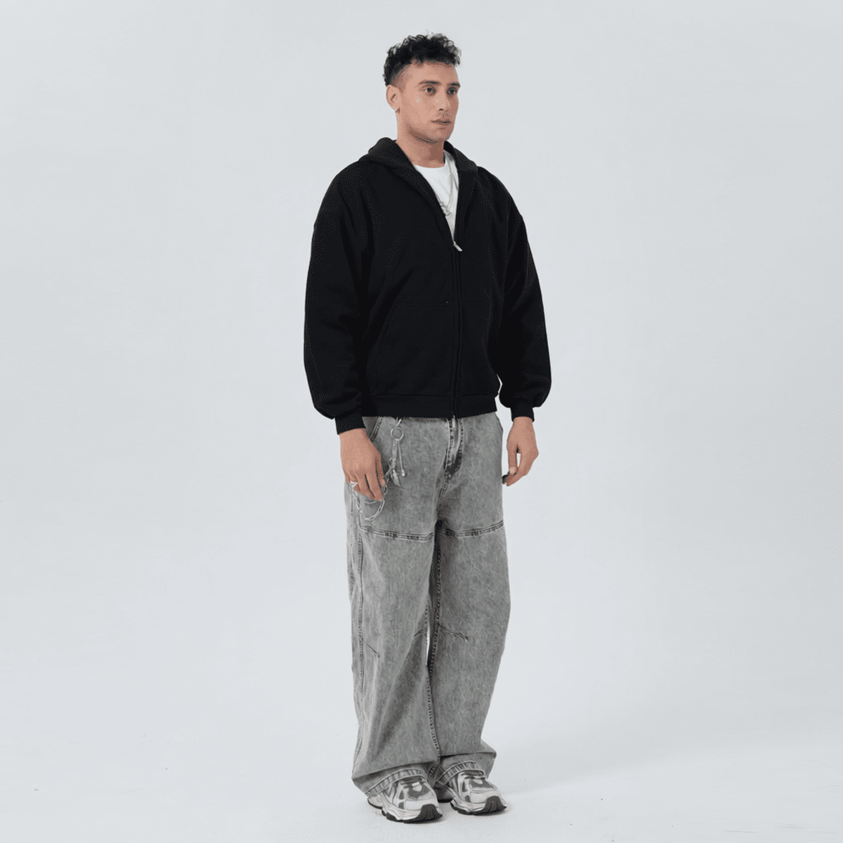 Heavyweight Cropped Double-Zip Hoodie - Casual Streetwear Sweatshirt