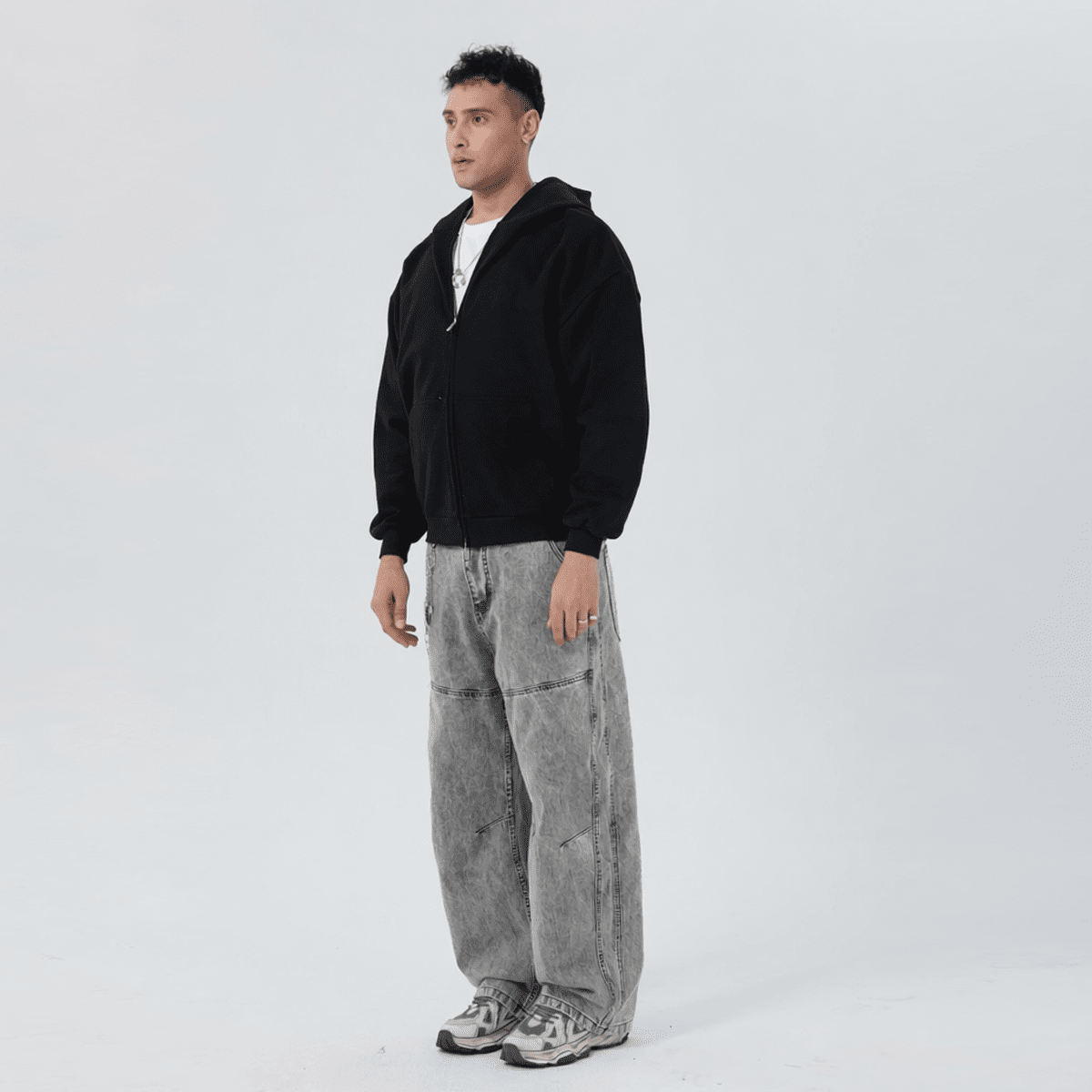 Heavyweight Cropped Double-Zip Hoodie - Casual Streetwear Sweatshirt