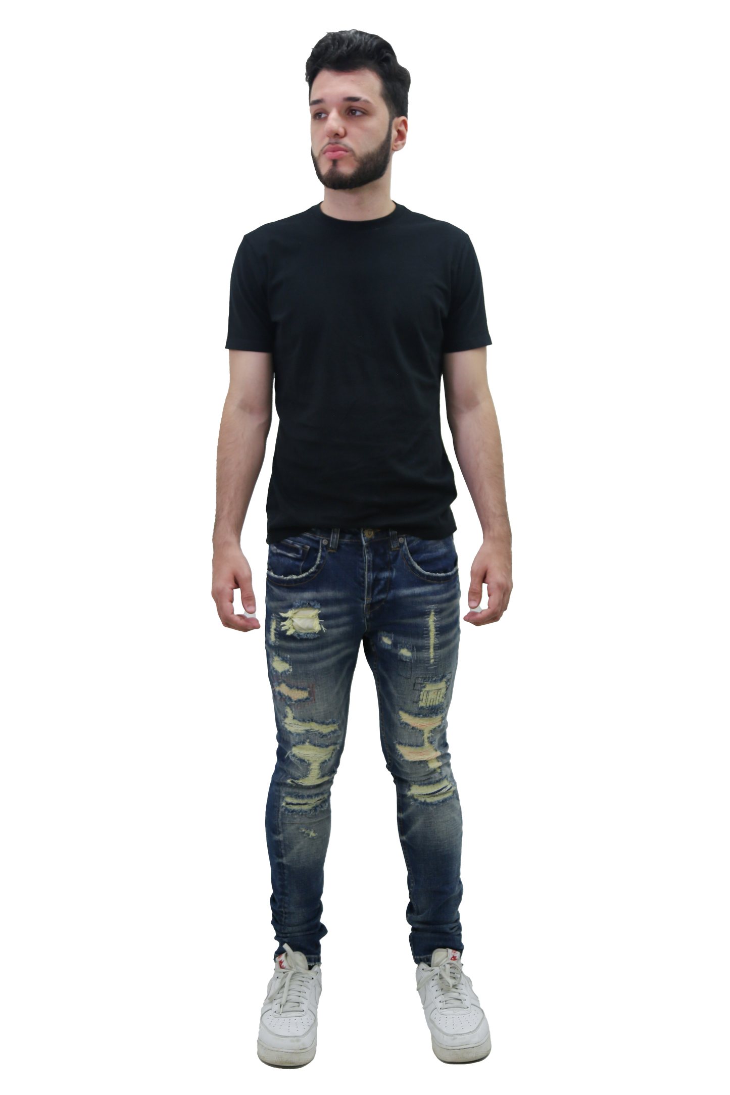 MID-RISE RIPPED SKINNY JEANS