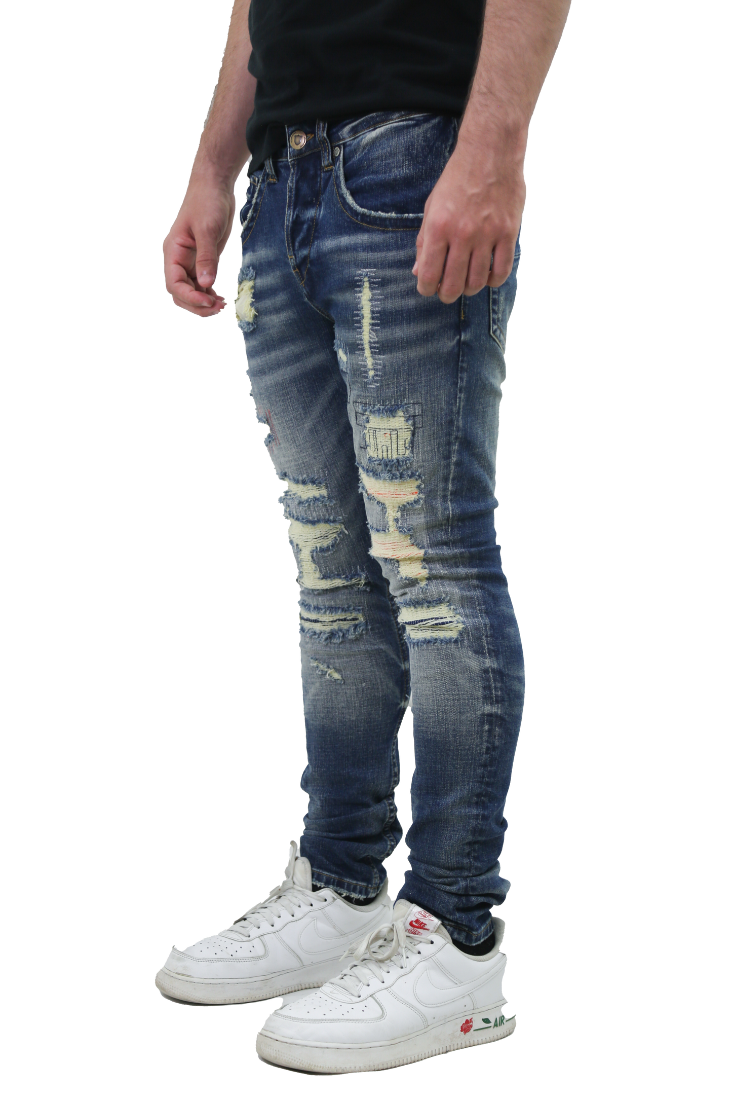 MID-RISE RIPPED SKINNY JEANS