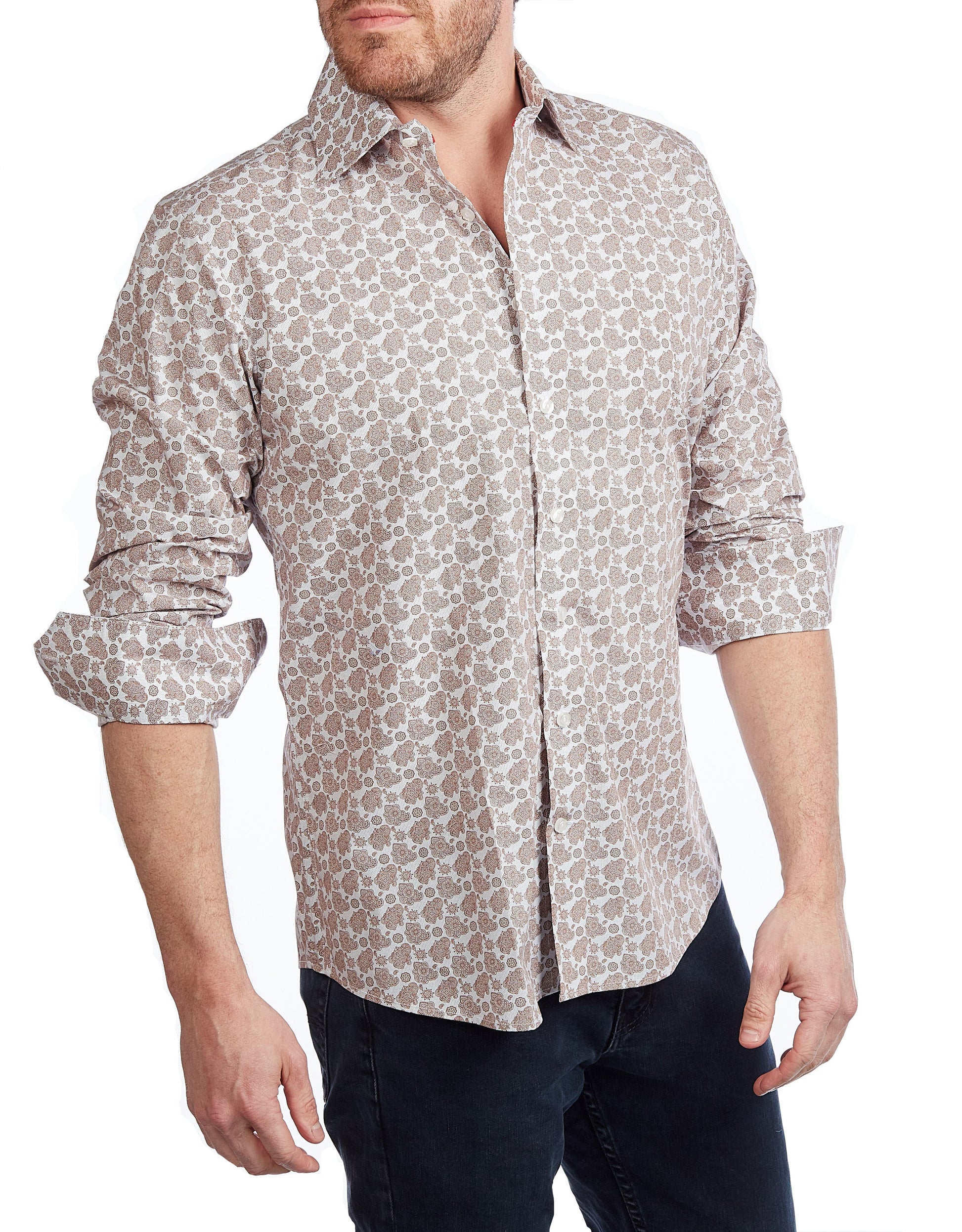 Lt Brown Paisley Shirt // Contemporary Fit - contrast trimming- final sale