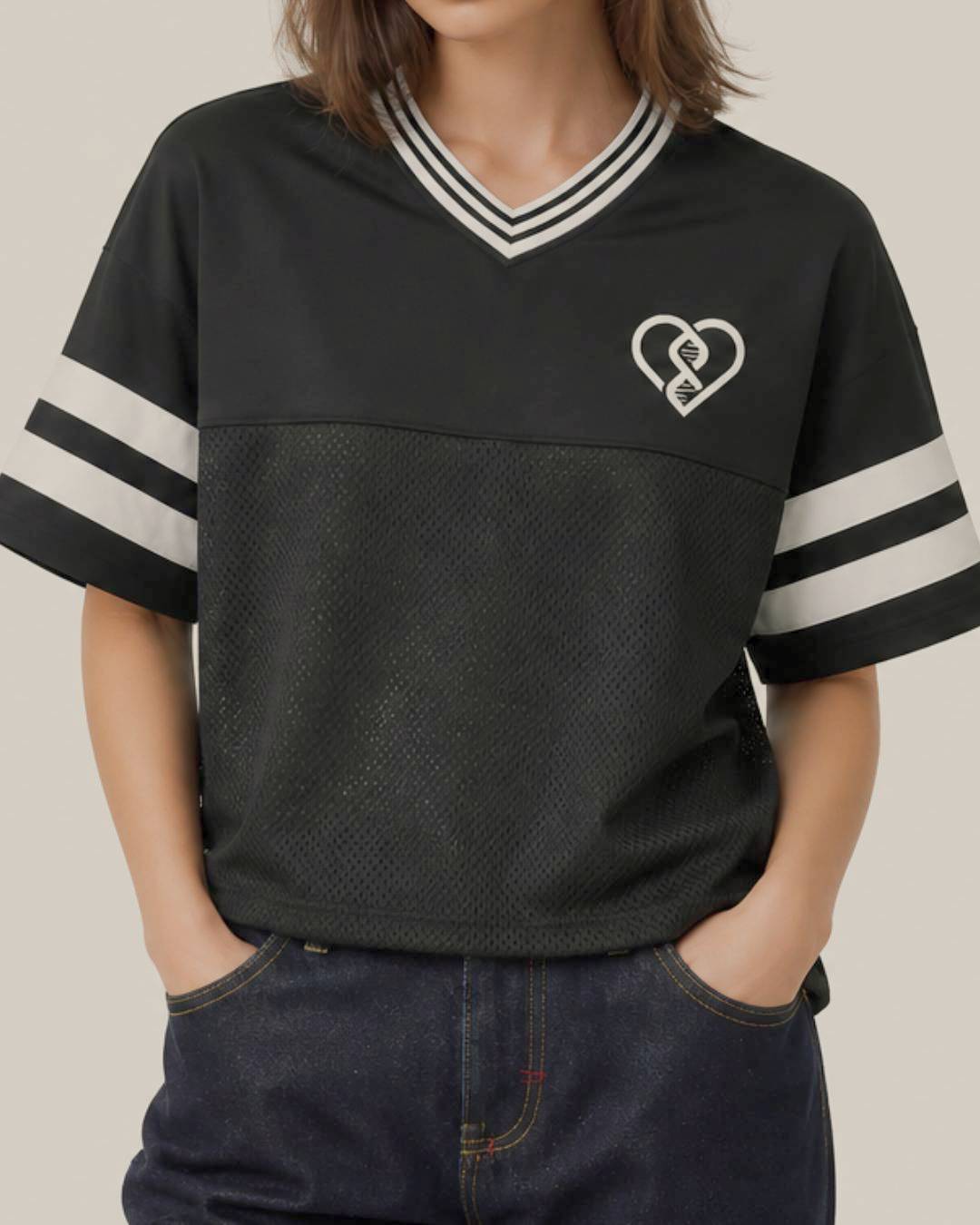 Oversized Cropped Jacquard-collar Vintage Mesh Football Jersey Tee RESPECT
