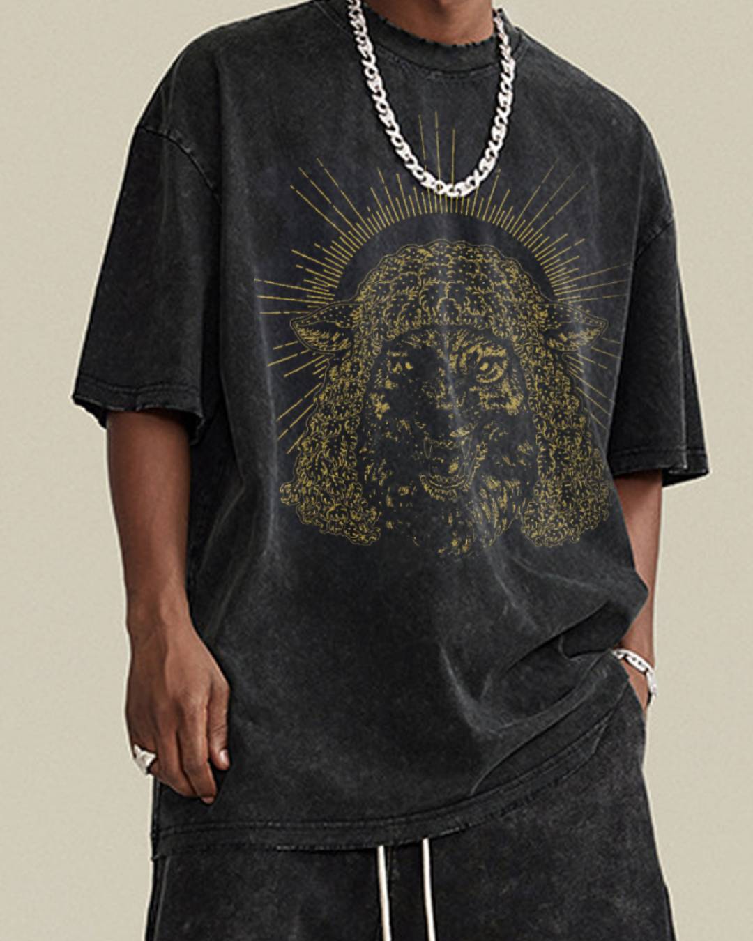 Heavyweight Oversized Snow-Wash T-Shirt - Black Sheep