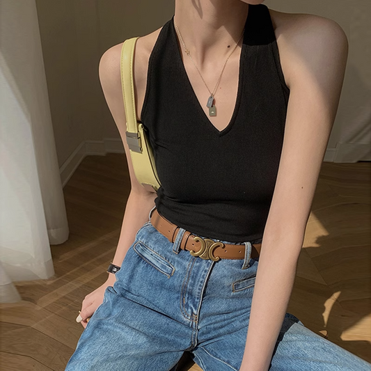 V-neck Sleeveless off-Shoulder Halterneck