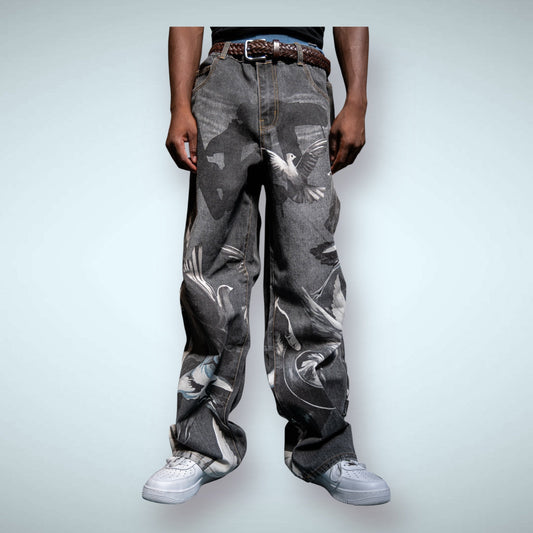 Graphic Printed Baggy Jeans