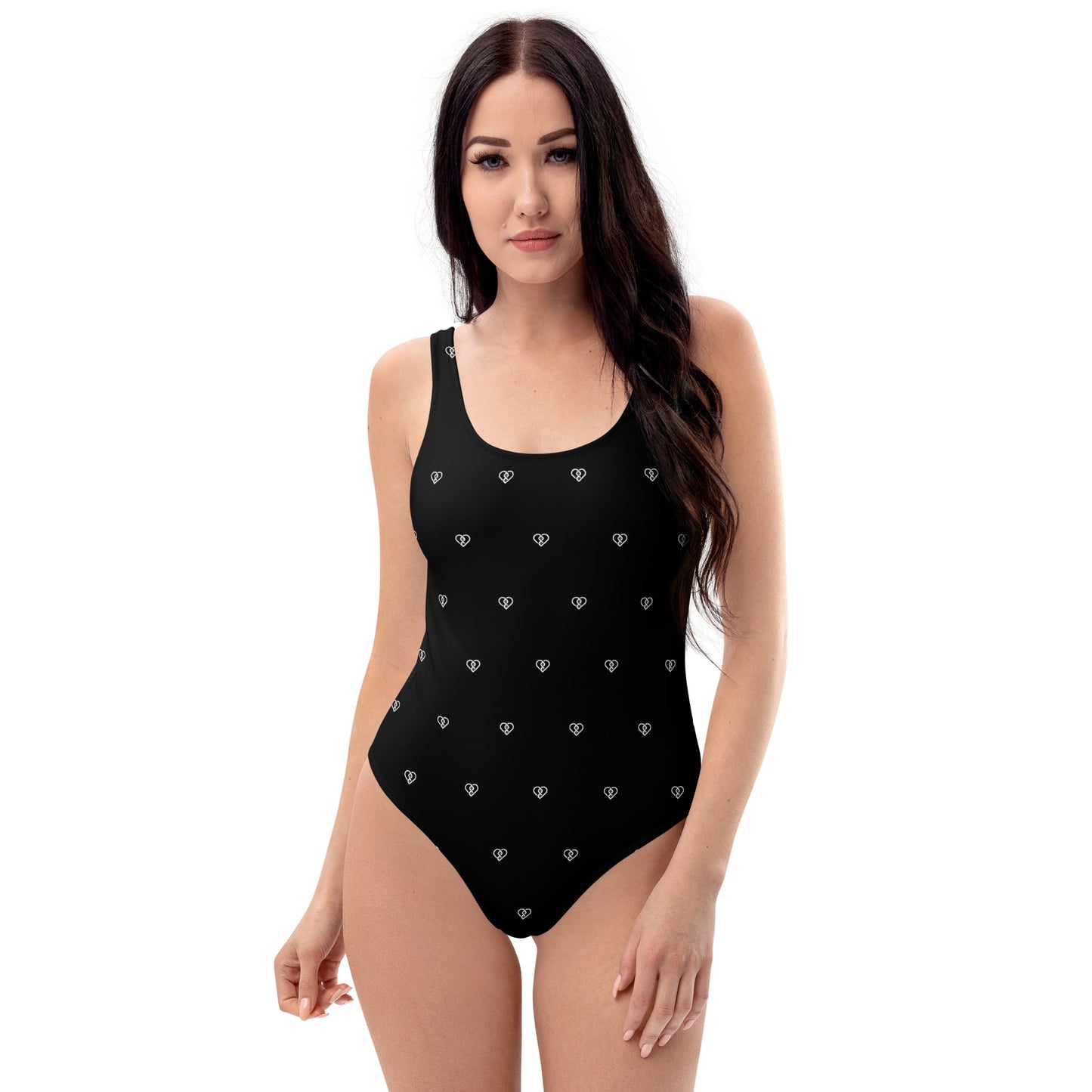 Heart Pattern One-Piece Swimsuit (Black)