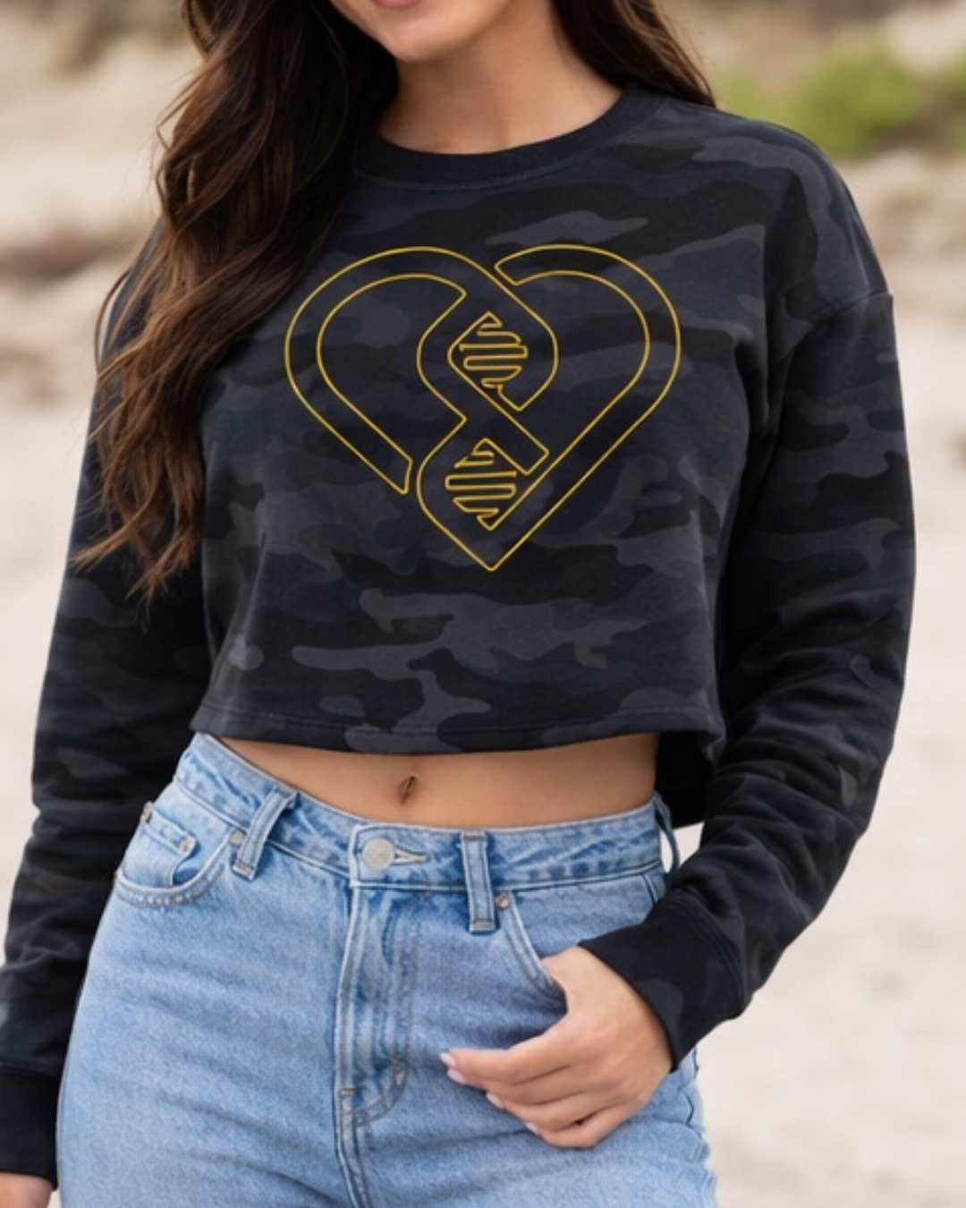Heart of Gold Lightweight Camo Crop Crew