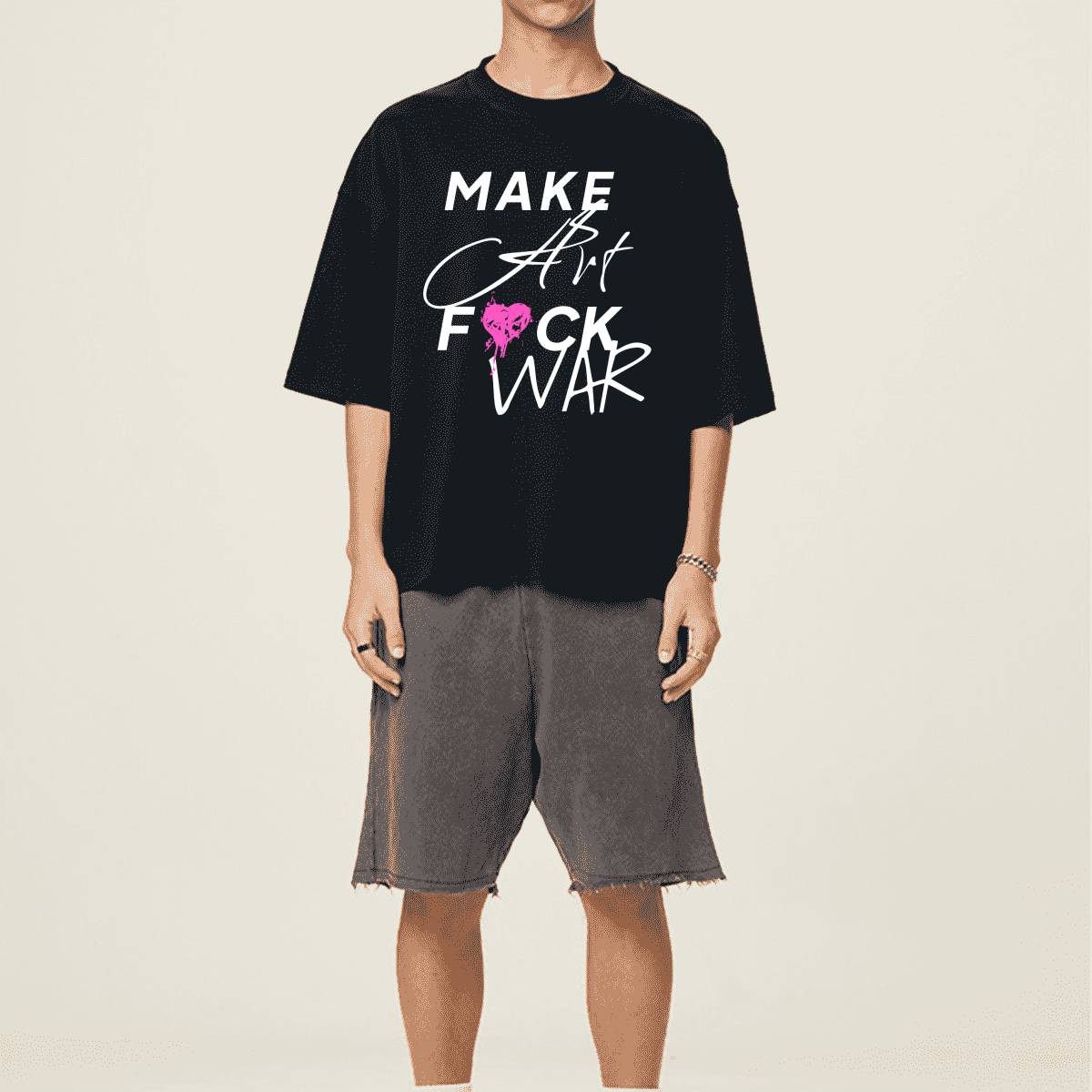 Heavyweight Cropped Loose T-Shirt - Make Art F War