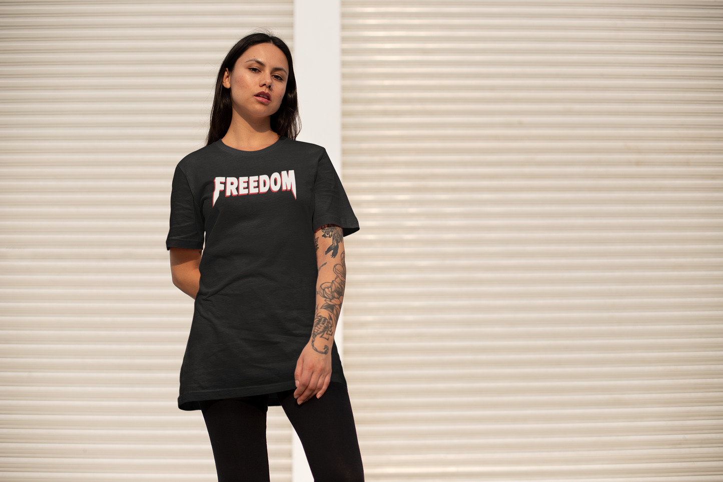 Freedom Fangs Graphic T-Shirt — Bold Retro 3D Text Tee