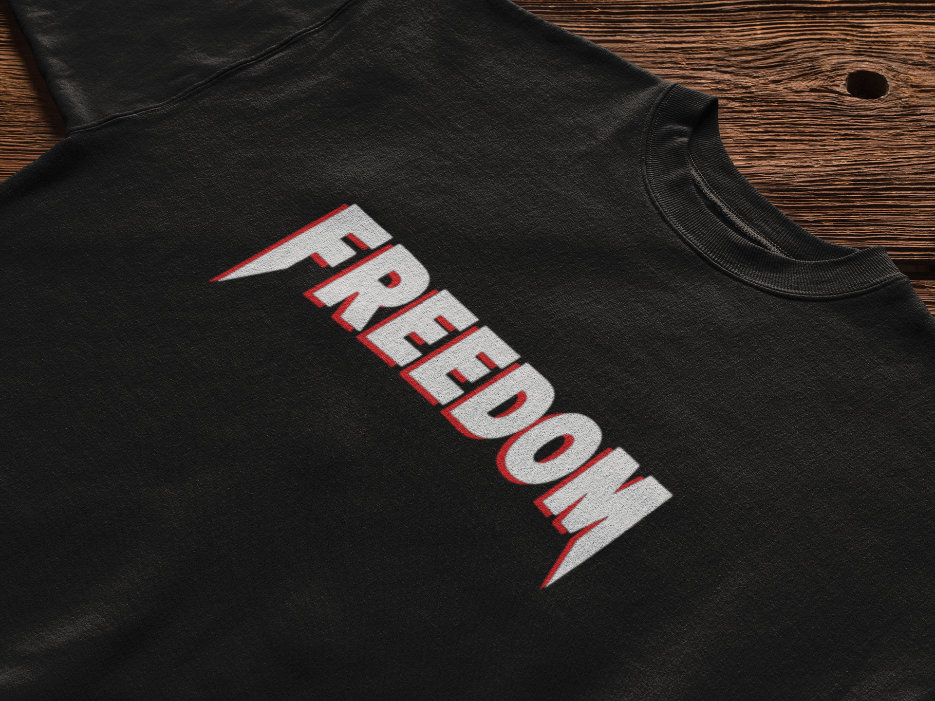 Freedom Fangs Graphic T-Shirt — Bold Retro 3D Text Tee